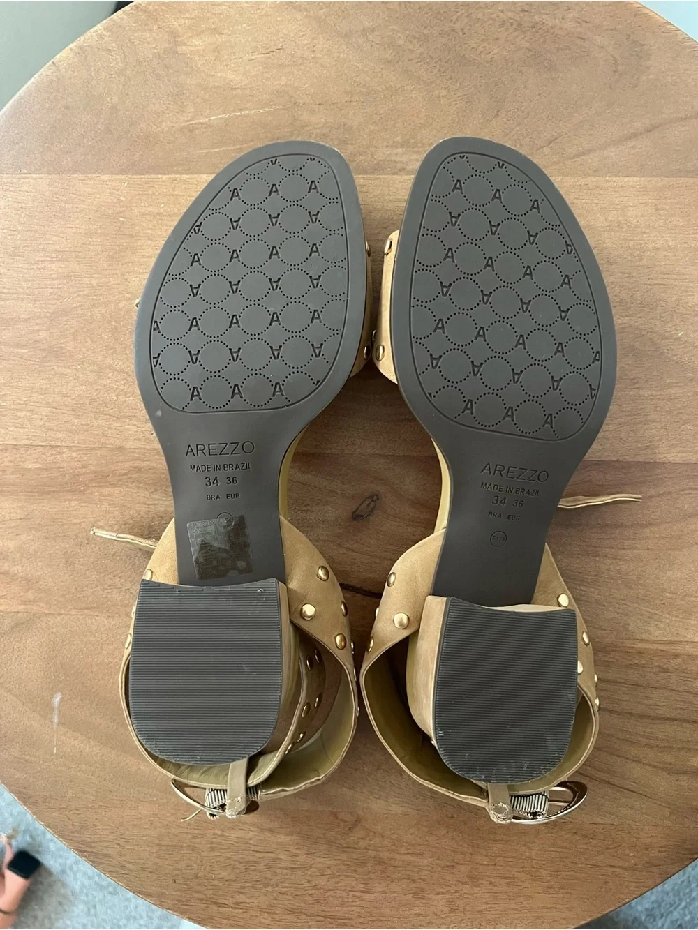 AREZZO Tan Studded Ankle-Strap Sandals